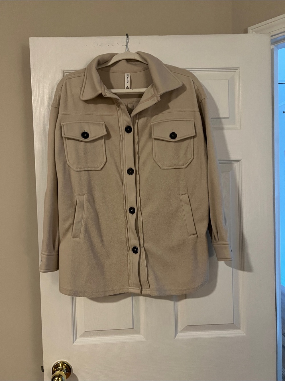 Zenana Outfitters Neutral Tan Button-Front Utility Shacket